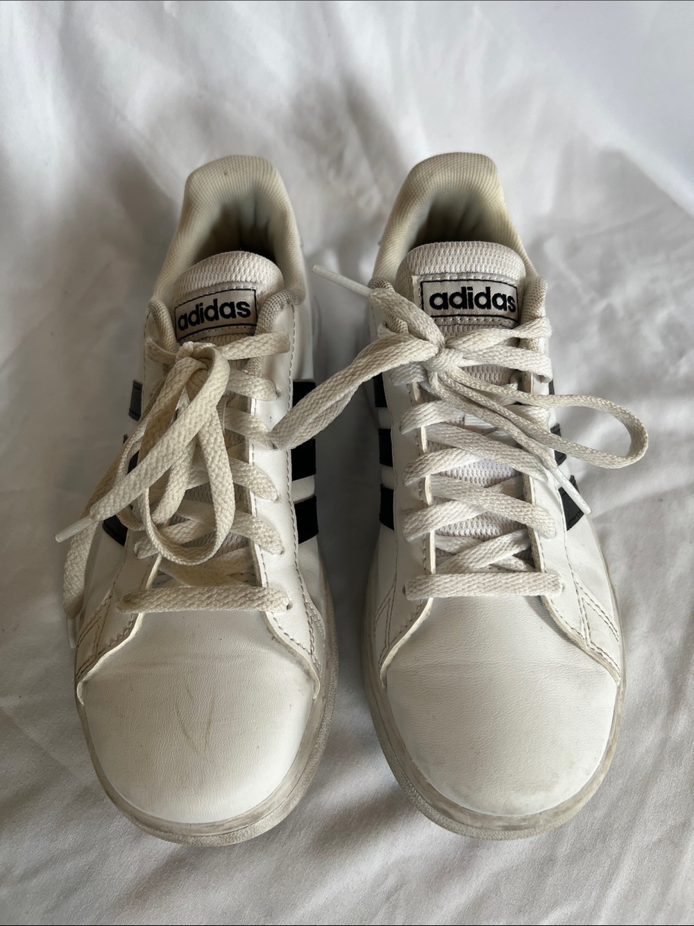 adidas White Sneakers with Black Stripes and Cream Accents